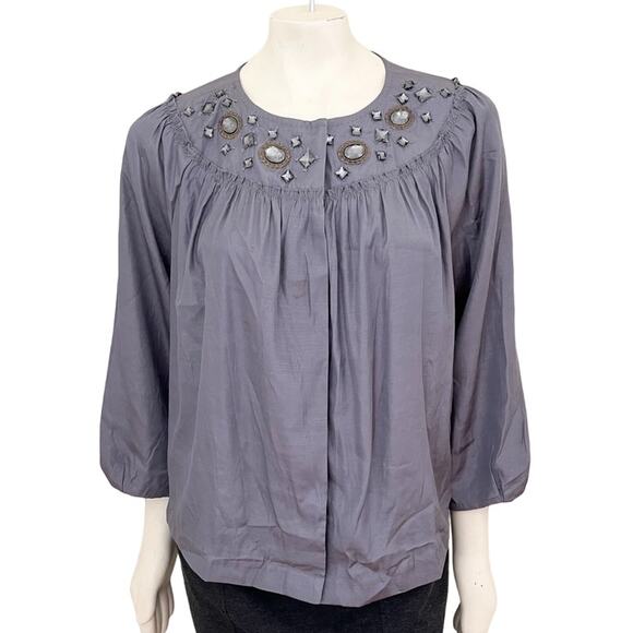 VICTOR COSTA Jewel Embellished Snap Front Formal Jacket in Pewter SZ 1X - Picture 1 of 10